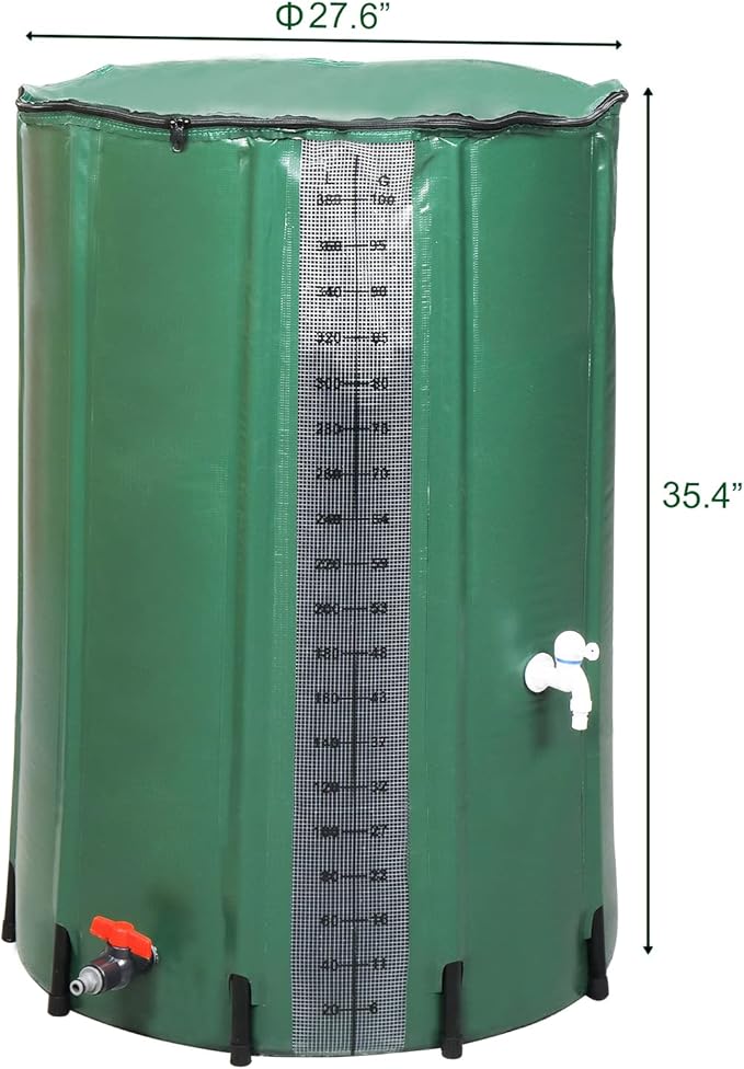 100 Gallon Collapsible Rain Barrel, Rain Catcher Barrel, Portable Rainwater Collection System with Volume Scale Mark, Two Spigots and Overflow Kit, Rain Water Barrel Collector for Garden, Green