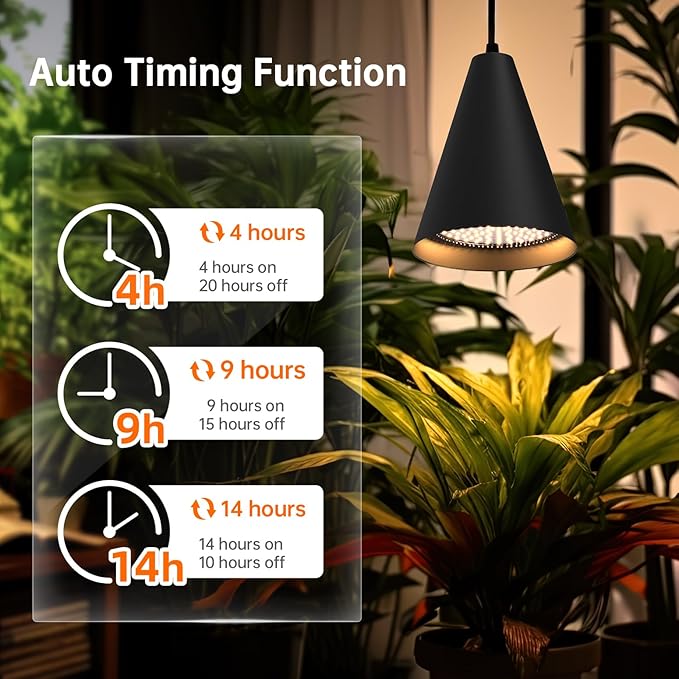 Bstrip Hanging Grow Lights, Full Spectrum Hanging Plant Lights for Indoor Plants, 25W Black Grow Light Bulbs with 16.4FT Power Cord, 3000K Grow Light for Indoor Plant with Timer for Garden, Flowers