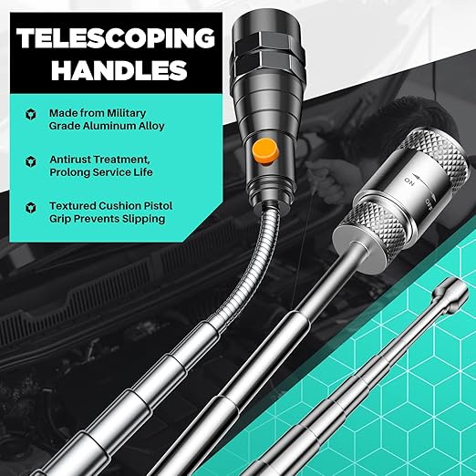 Telescoping Magnetic Pickup Tool Set, Inspection Mirror Telescoping, LED Flashlight, Cool Gadgets for Men, Stocking Stuffers, Gifts for Dad, Husband, Kids, Boyfriend, Magnet Stick