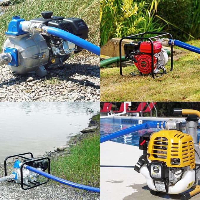 DAVCO 2" ID × 100 ft Pool Backwash Hose, Heavy Duty Reinforced Blue PVC Lay Flat Water Discharge Pump Hoses For Swimming Drain Pools and Clean Filters, with Aluminum Camlock C and E Fittings