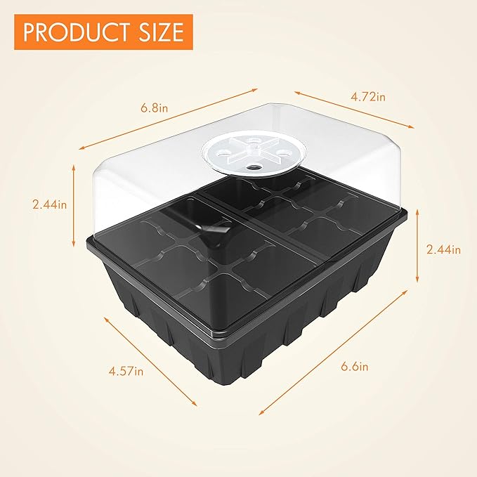 Gardzen 3 Pack Seed Starter Tray Germination Kit, Seed Starter Kit with Adjustable Humidity Dome, Plant Growing Kit 6.6" x 4.5" (12-Cell per Tray), Clear