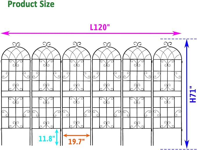 Metal Garden Trellis Garden Fence Rustproof Trellis for Climbing Plants Support Roses Flower Outdoor Lawn (6, Pattern-D)