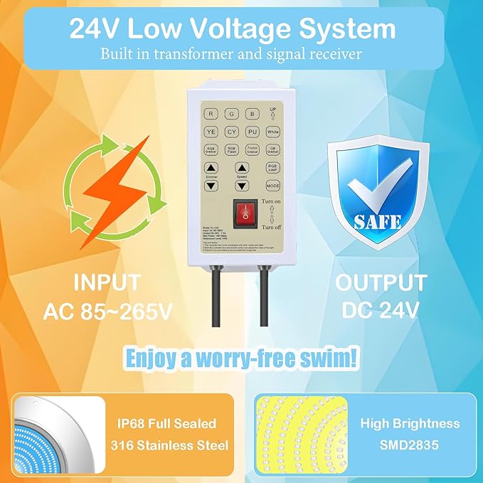 LED Pool Lights for Inground Pool, 60W 50Ft 10 Inch Pool Light with 3 Control Way (App/Remote/Manual Controller), Underwater Swimming Pool Spa Light Replacement, Fit for 10” Wet Niche, 50 Ft Cord