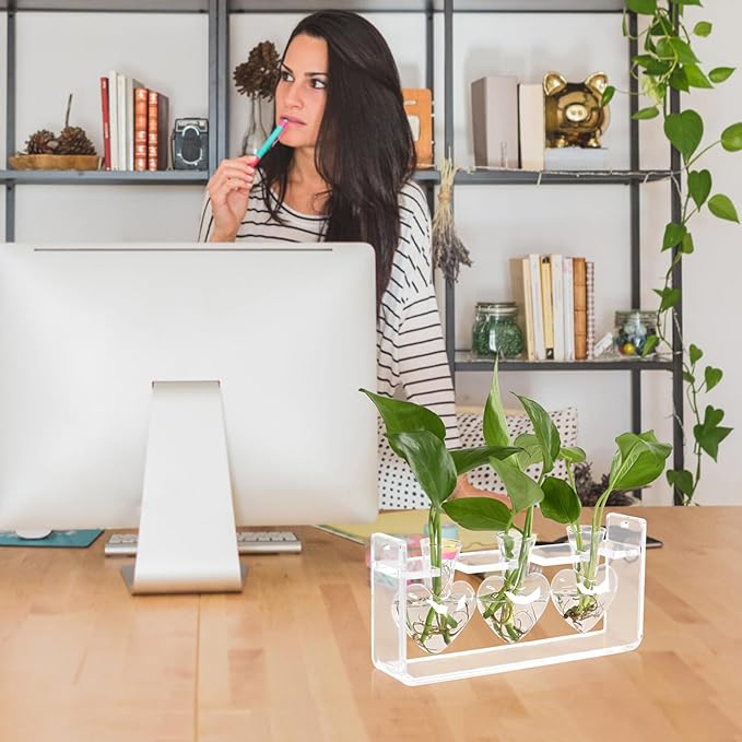 Clear Plant Propagation Station Plants Terrarium Planter Vase Birthday Gifts for Women in Acrylic Stand Home Office Garden Decor