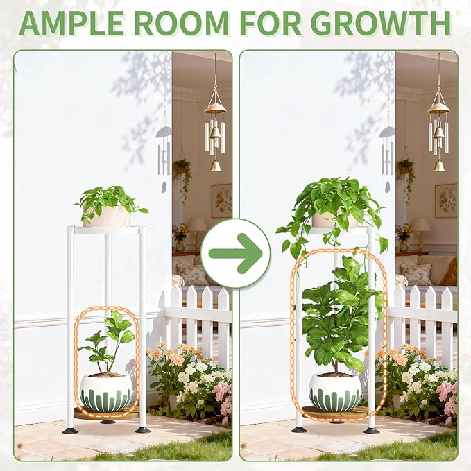 KMOTASUO 2 Tier Plant Stands Indoor, 30 Inch Tall Metal Corner Plant Stand, Modern Flower Shelf Pot Holder Planter Display Rack for Living Room Balcony Patio Garden(White)