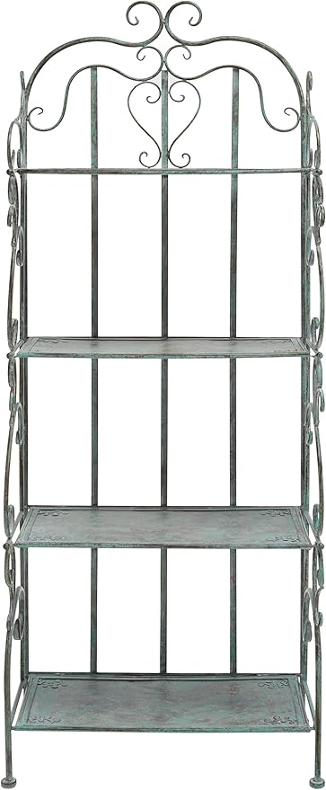 SAFAVIEH Outdoor Collection Tyrique Victorian Antique Dark Green Wrought Iron 4-Tier Shelf Unit