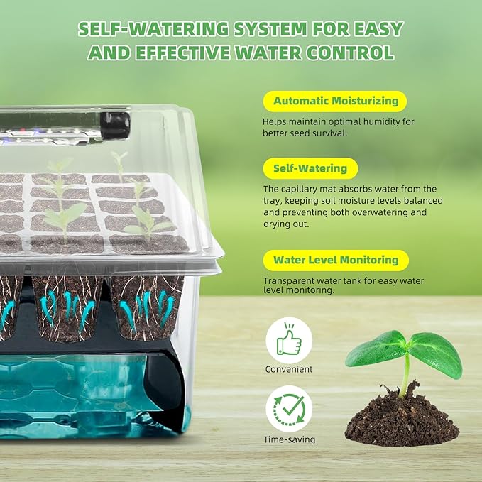 Seed Starter Tray with Grow Light, 2 Pack 120 Cells Seedling Tray Kit with 3-in-1 Soil Moisture Meter, Indoor Seedling Starter Tray for Plant Germination, Seeds Growing