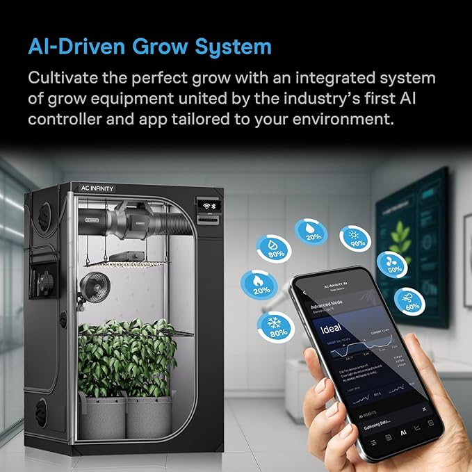 AC Infinity AI Grow System Compact 2x2, 1-Plant Kit w/Self-Learning AI Controller, Dynamic Airflow & LM301H LED Lighting Control, 2000D Mylar Tent w/Lab-Tested Reflectivity, Largest Zippered Window