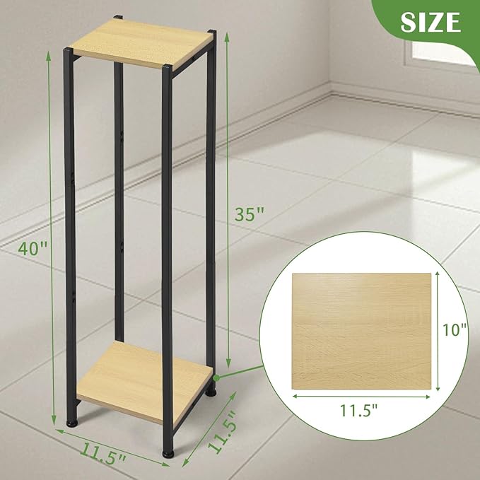 Extra Tall Plant Stand Indoor,40 Inch Plants Stands,2 Tier Metal Plant Stand with Heavy Duty Wood,Yellow Oak and Black