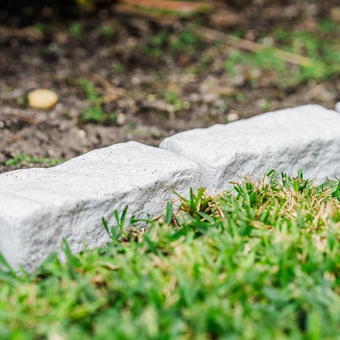 Beuta DIY No Dig Faux Stone Landscape Edging w/Anchoring Spikes, Flexible Brick-Sized Border for Driveways Yards Trees or Gardens, Each 6-Brick Section 48" L x 4" W x 2.25" H (4, Limewash)