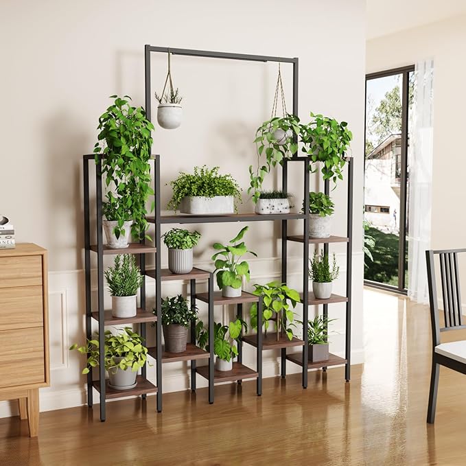 Plant Stand Indoor with Grow Light-14 Tiered Metal Plant Stand, 61.5" Tall Metal Plant Shelf for Multiple Plants, Large Plant Rack with Grow Lights, Sturdy Corner Flower Holder for Living Room Decor