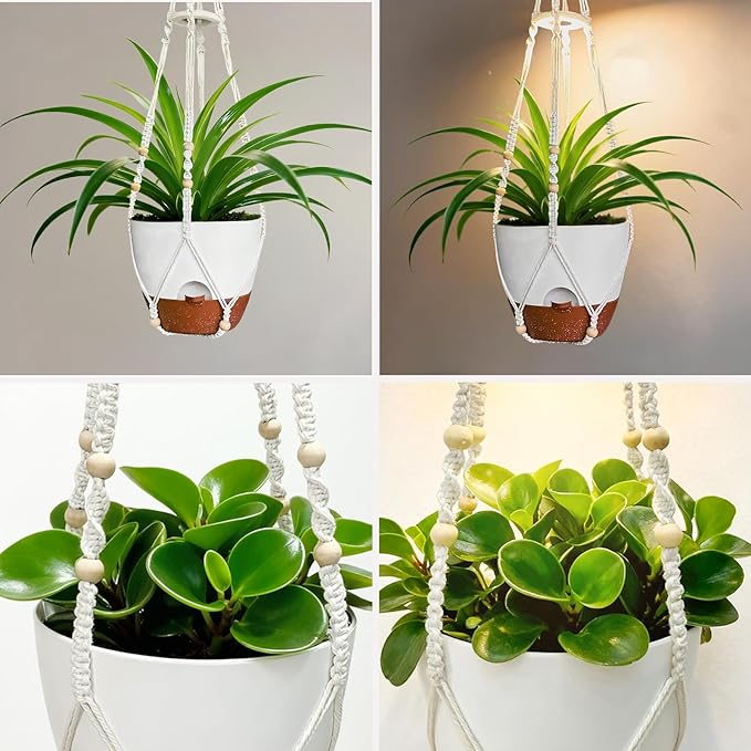 Hanging Planters for Indoor Plants: 2 Pack Macrame Plant Hangers with Grow Lights and Self-Watering Pots, 10 Inch Large Hanging Pots with Drainage Holes & Removable Tray