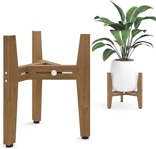 LUE BONA 2 Pack HDPS Plant Stand, Adjustable Plant Stand Indoor for 8-12 Inches Pots, Mid Century Modern Plant Holder for Indoor, Outdoor, Teak Finish