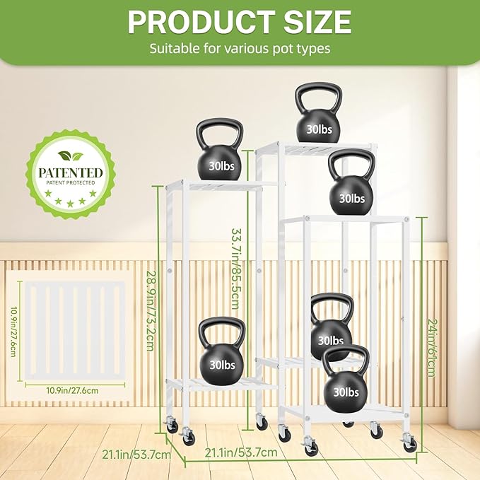 iDavosic.ly 6 Tier Plant Stand Indoor with Wheels, Metal Tiered Corner Flower Holder Shelf Outdoor for Large Pots, Tall Rolling Rack for Patio Porch Garden Balcony Living Room, White