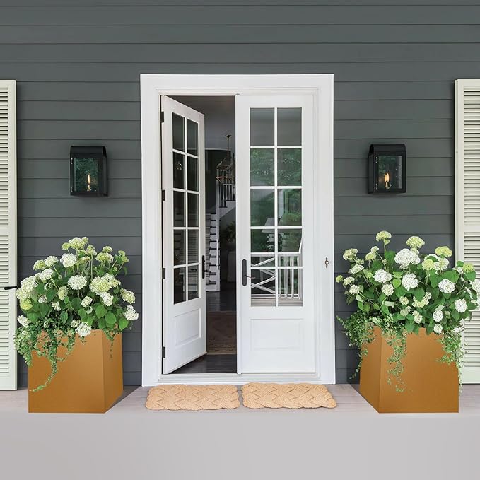 Corten Steel Planter Box 24"x24"x25", Metal Planter Spliced Flower Pot with Partitions, Outdoor & Indoor Large Rectangular Planter Box for Porch, Patio, Garden, Commercial Décor