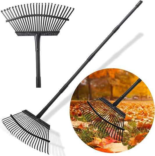 Garden Rake for Leaves, 25 Tines Heavy Duty Metal Yard Rake with 64 inch Adjustable Handle, Ideal Leaf Rakes for Gardening, Dethatching, Thatching, Gathering Shrub, Grass, Debris, Rocks