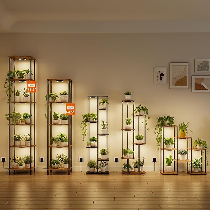 Bstrip Plant Stand Indoor with Grow Light, 33" High Indoor Plant Shelf, 7 Tier Flower Stand with Plant Light Full Spectrum, Metal Plant Holder with Light, laddered Plant Rack for Home, Corner