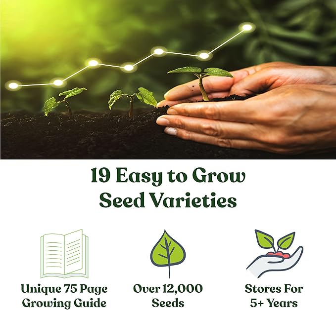 Bug Out Bag Survival Garden Vegetable & Herb Seeds - ~12,000 Seeds - Collection of 19 Heirloom Seed Varieties for Emergency Seed Vault - Bean, Beet, Carrot, Corn, Kale, Onion, Pepper, & 12 More…