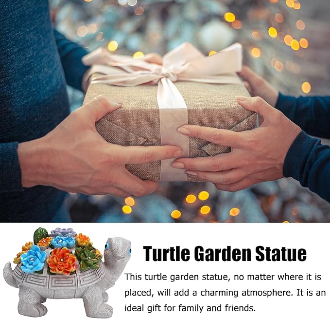 Solar Garden Turtle Statues 7 LED Lights Outdoor Decor Turtle with Succulent Resin Sculpture Patio Porch Balcony Yard Lawn Art Decor Birthday for Women Grandma Housewarming Gifts