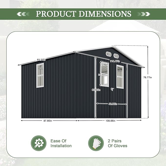 8x10 SF Outdoor Storage Shed,Metal Shed with Lockable Doors & 4 Daylight Windows,Garden Tool Shed w/Air Vents & Sloped Roof, Ideal for Backyard,Patio,Lawn,Dark Gray