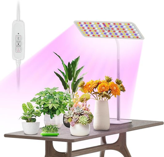 KINGPLUS Grow Lights with Stand, Full Spectrum Growing Light for Indoor Plants, 120 LEDs, 4 Dimmable Levels, Timer 4/8/12h, 12-60inches Height Adjustable,18w, Ideal for Desk Small Plants