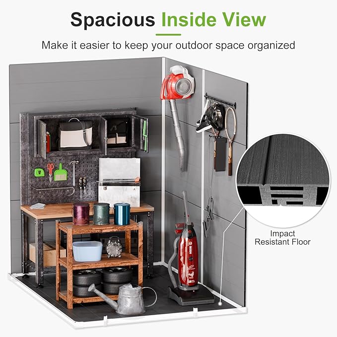 5x4 Shed Resin Outdoor Storage with Floor Included, Waterproof Small Plastic Garden Tool Sheds Cabinet