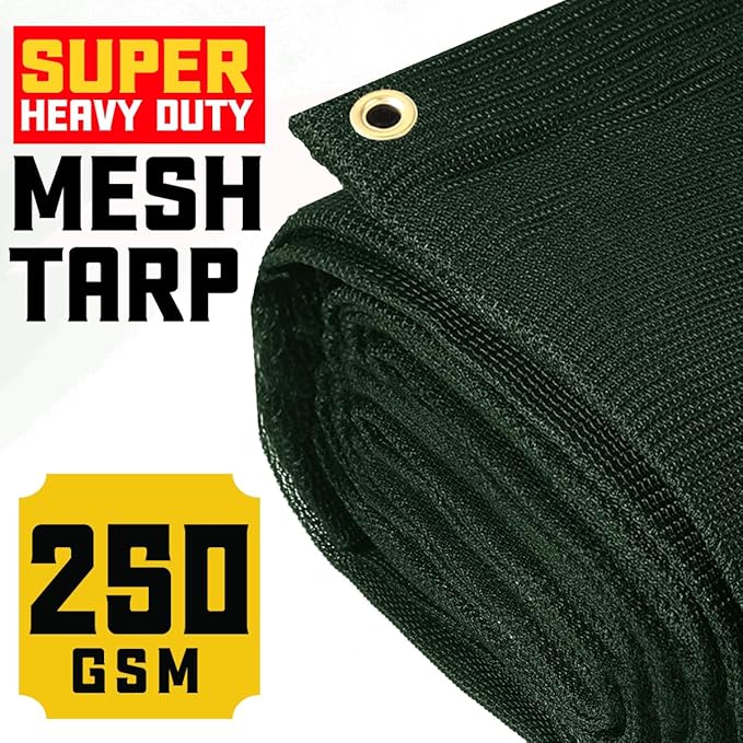 Core Tarps 60% Green Shade Cloth with Grommets - 10 X 25 FT Heavy Duty Mesh Tarp - Sun Shade Cloth for Garden Vegetables Plants Greenhouse Outdoors Backyard Fences Dump Trucks Patio Mesh Shade Tarp