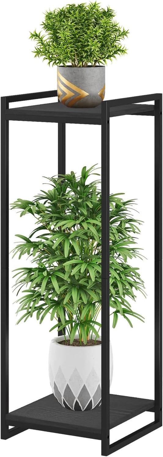 2-Tier Plant Stand Indoor, 34" Tall Modern Plant Shelf Corner Flower Pot Holder Organizer for Living Room Balcony Garden, Black