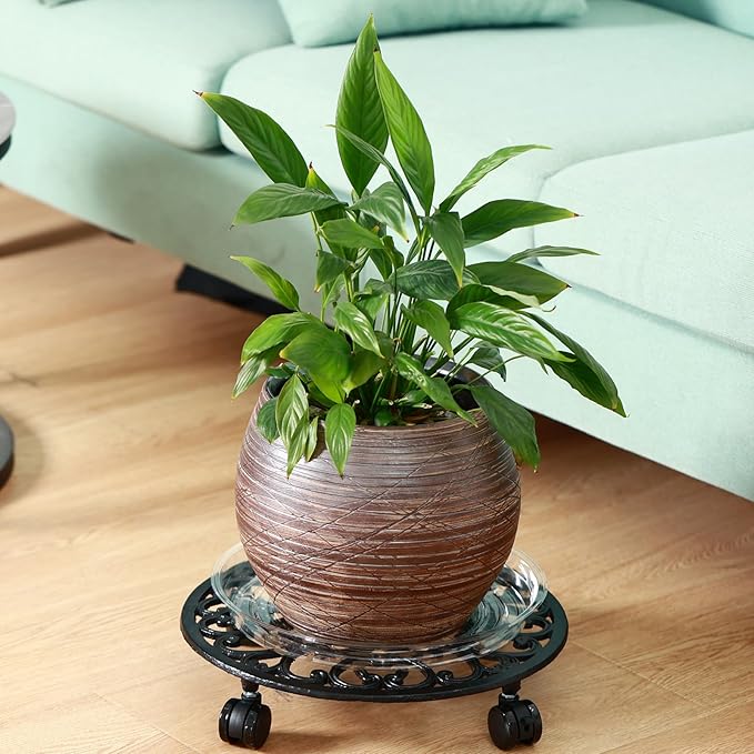 3 Packs 14 Inch Rolling Plant Stand with Wheels Metal Plant Caddy with Wheels Heavy Duty Round Plant Stand Indoor Iron Plants Rollers for Plants, Plant Dolly