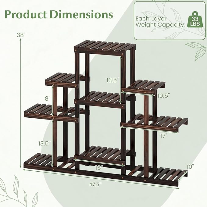 Giantex Plant Stand Indoor & Outdoor, 6 Tier Wood Flower Pot Stand for Multiple Plants, Plant Holder Display Rack, Ladder Storage Rack Plant Shelf for Living Room Balcony Garden Patio