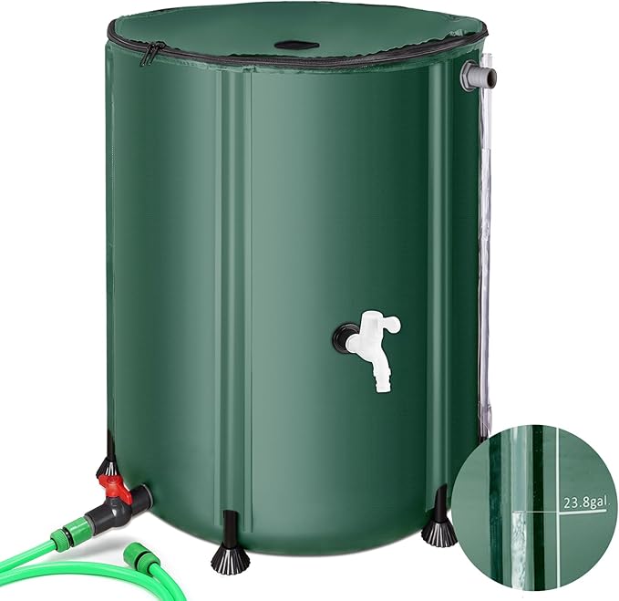 Rain Barrels to Collect Rainwater from Gutter - Rain Collection Barrel Water Barrel Rainwater Collection System Collapsible Rain Barrel Include Filter Two Spigots and Overflow Kit (66 Gallon, Green)