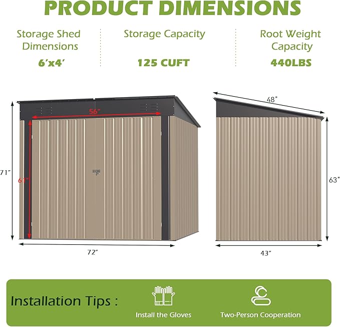 Outdoor Metal Shed, 6x4 FT Metal Shed with Slopping Roof and Lockable Doors, Waterproof Outdoor Tool Storage Clearance for Garden, Backyard