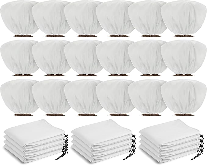 18 Pcs Winter Plant Covers Freeze Protection 39.4x23.6 Inch Horizontal Shrub Tree Plant Protection Bags Frost Blanket with Drawstring for Fall Winter Outdoor Garden Planting (White)