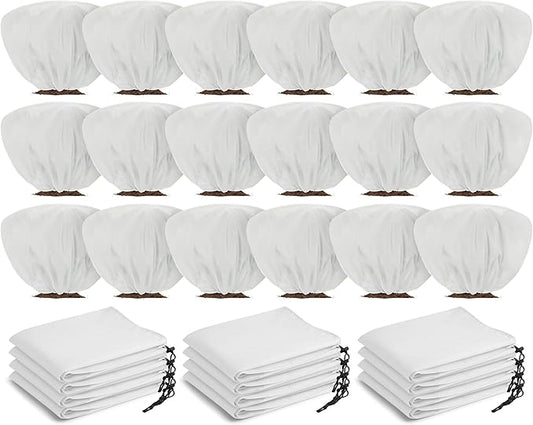 18 Pcs Winter Plant Covers Freeze Protection 39.4x23.6 Inch Horizontal Shrub Tree Plant Protection Bags Frost Blanket with Drawstring for Fall Winter Outdoor Garden Planting (White)