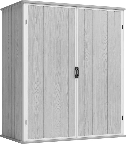 Greesum 5X3FT Plastic Storage Shed with Floor, Resin Outdoor Storaged Sheds with Lockable Door, All-Weather Tool Sheds for Garden, Backyard, Patio, Light Gray (4.7×2.5FT)