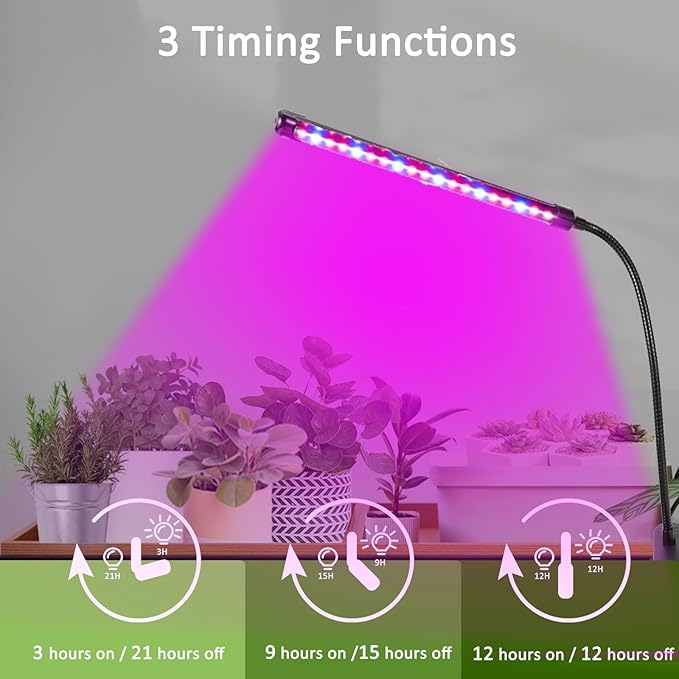 Clip On Grow Light for Indoor Plants,Full Spectrum Led Plant Grow Lights with Auto-Timer, Plant Growing Lamp for Seed Starting,Houseplants, Bonsai, Pot Plant (1-Lamp)