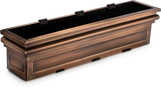 H Potter Window Planter Box Copper Flower Outdoor Plant Container for Windows Attach to House Deck Balcony Long Rectangular Shape 36 Inch GAR513A