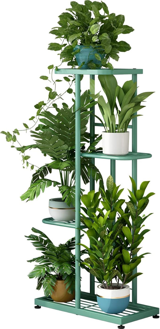LINZINAR Metal 4 Tier 5 Potted Indoor Outdoor Plant Stand Shelf Planter Display for Patio Garden Corner Balcony Living Room
