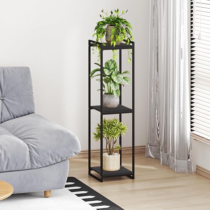 3-Tier Plant Stand Indoor, 45" Tall Modern Plant Shelf Corner Flower Pot Holder Organizer for Living Room Balcony Garden, Black