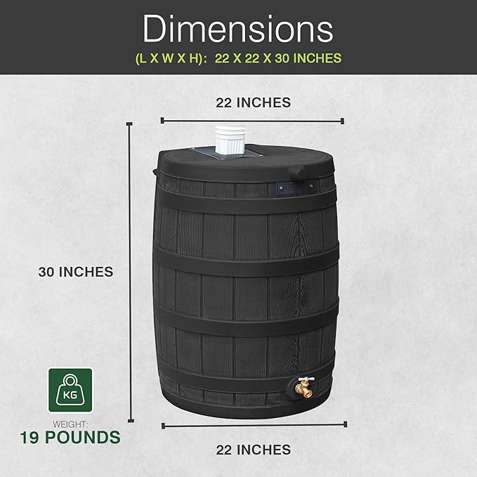 Good Ideas Rain Wizard 50 Gallon Plastic Outdoor Home Rain Barrel Water Storage Collector with Brass Spigot and Flat Back Design, Oak (3 Pack)