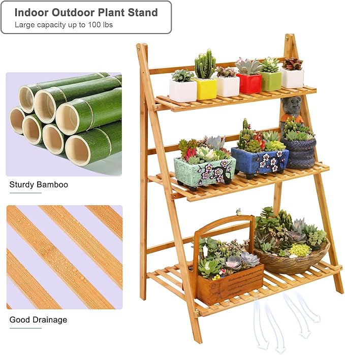 Ufine Bamboo Ladder Plant Stand - Thumbnail 4