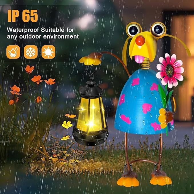 Solar Garden Lights Dog Statue with Solar Lantern Lights,13.38 inch Garden Lawn Decoration,Birthday Gifts for Women Grandma,Gardening Gifts Decorative Stakes for Yard,Patio,Porch, Christmas