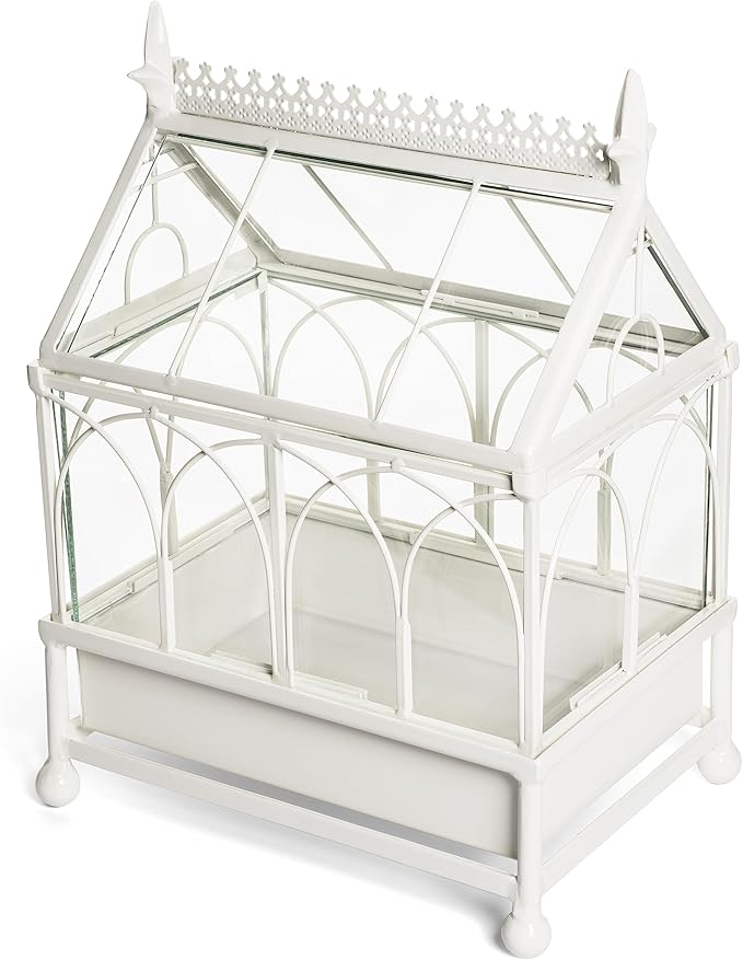 H Potter Glass Terrarium Succulent Planter Wardian Case Plant Container Metal Tabletop Off White