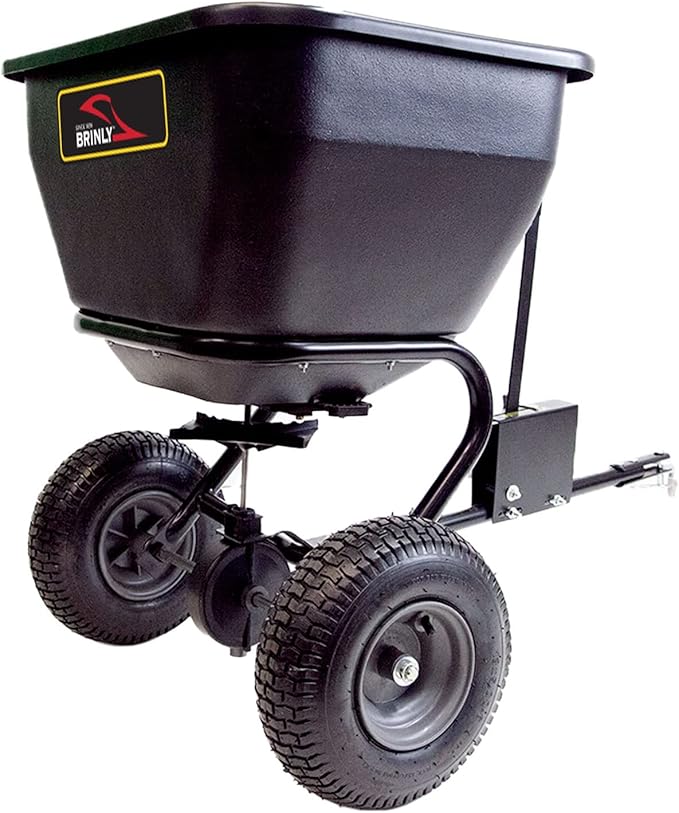 Brinly BS36BH-A Tow Behind Broadcast Spreader with Universal Hitch, 175 lb.+ - Matte Black