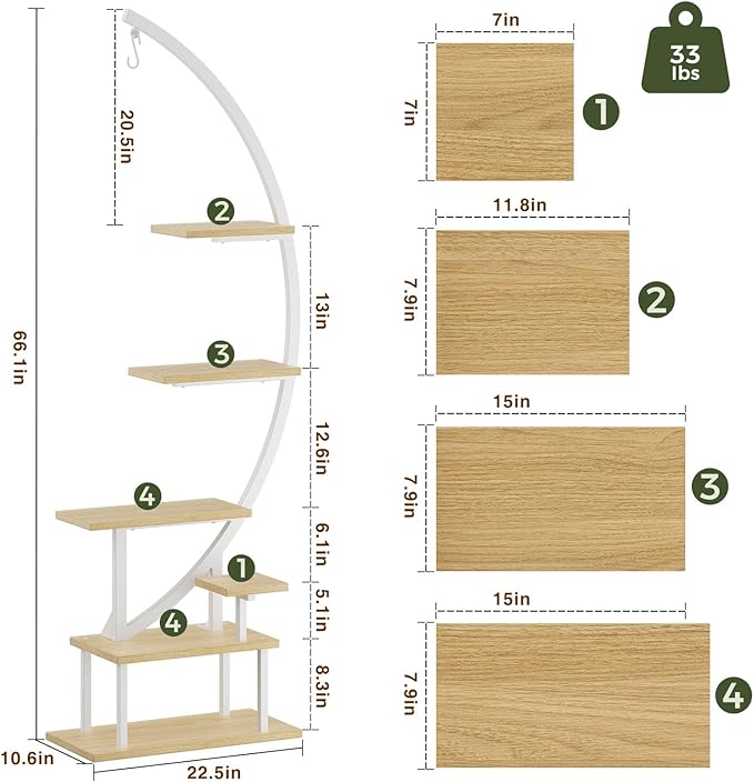 GREENSTELL Plant Stand Indoor with Grow Light, 7-Tiered Tall Metal Plant Stand for Indoor Plants, Half-Moon Shape Display Shelf for Living Room, Balcony, Patio, White (2 Pack)