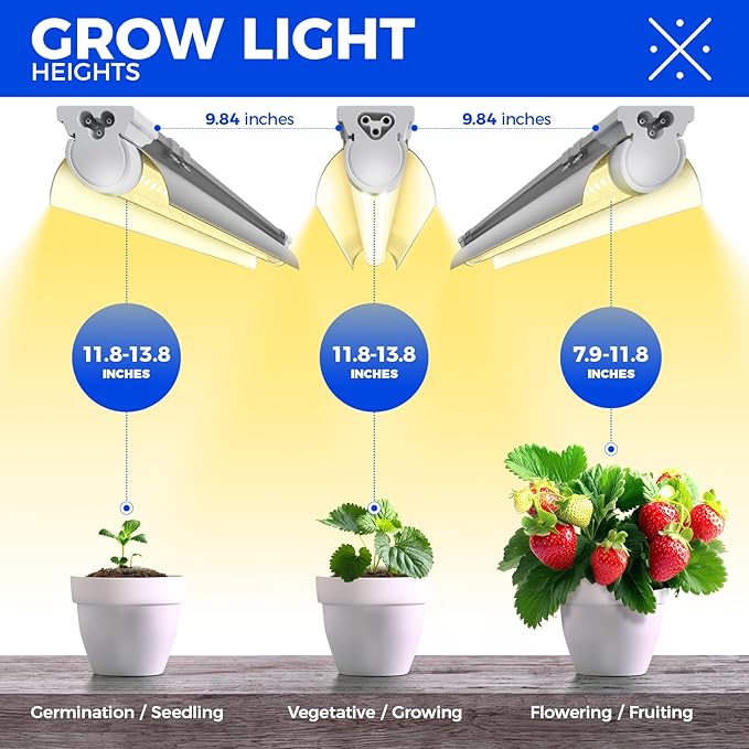 Barrina 3FT T8 Grow Light, 180W(6 x 30W), 1000W Equivalent, Full Spectrum, Plant Light, Growing Lamp Fixture, LED Grow Light Strips, for Indoor Plant, Greenhouse, Linkable Design, Yellow, 6-Pack
