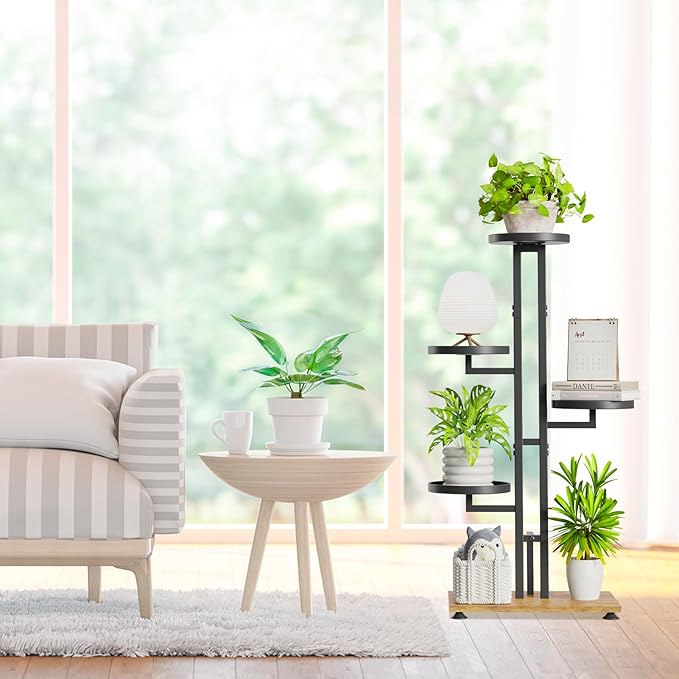 iDavosic.ly 4 Tier Plant Stand Indoor Outdoor, Tiered Corner Multiple Flower Pot Holder Shelf, Metal 34 Inch Tall Display Rack for Patio Porch Living Room Garden Balcony Bedroom, Black