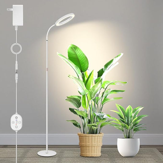 Large Plant Lights for Indoor Growing 24V, 660nm-Enhanced Full Spectrum, LUMILEDS LED Grow Light, 8.1in Grow lamp with Timer & Dimming, Adjustable Height 22-70in, 20W, K20-W