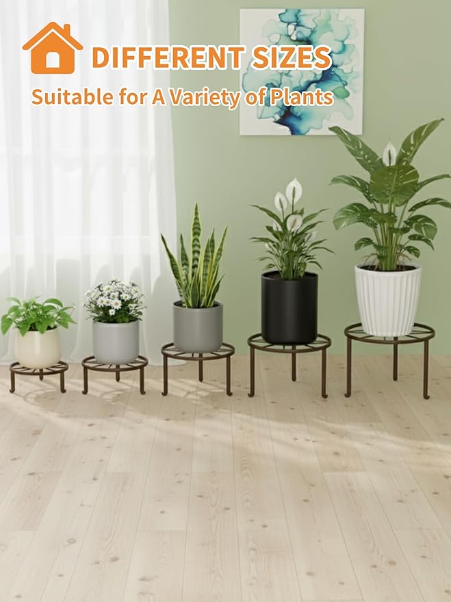5 Pack Heavy Duty Rustproof Iron Corner Flower Pot Stand Holder,Round Supports Display Rack Tiered Plant Stand, Pot Rack Shelf Indoor Multiple Plants