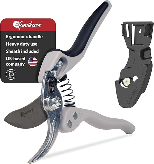 Kamikaze Pruning Shears, Professional Heavy Duty Handheld Clippers with Japanese Steel Titanium Blade, 1" Cutting Capacity, Ergonomic Handle Reduces Fatigue & Boosts Efficiency – Arthritis-Friendly